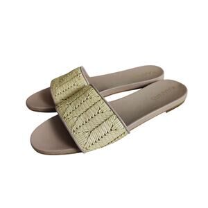 Kaanas Women's Sz 10 Mallorca Woven Embroidered Flat Slide Sandal Tan